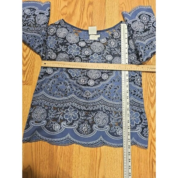 Anthropologie HD In Paris Top Women Sz 4 Blue Lace Peasant Sheer Fairy Woodland - Picture 5 of 6
